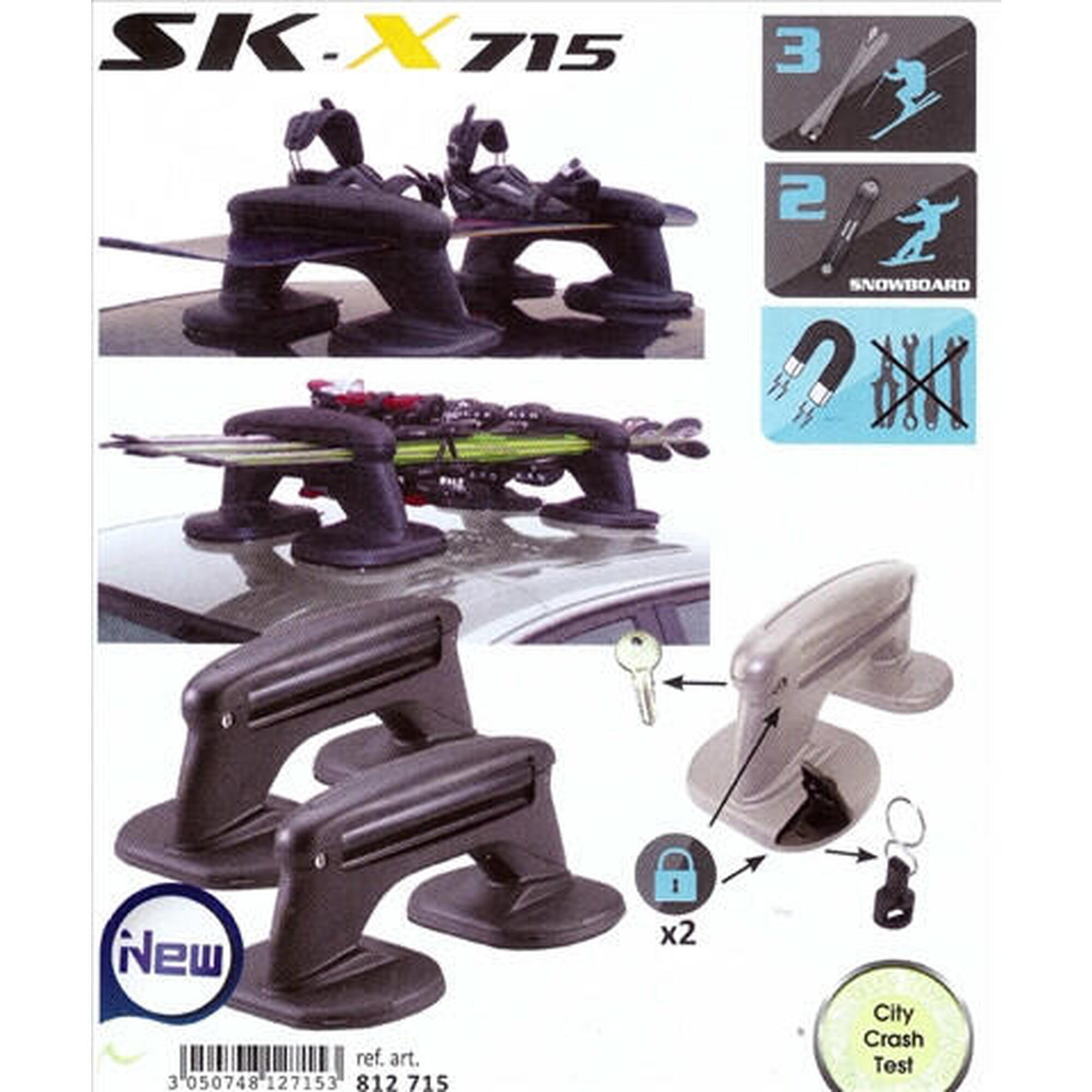 Suport magnetic 3 perechi ski sau 2 snowboard Green Valley