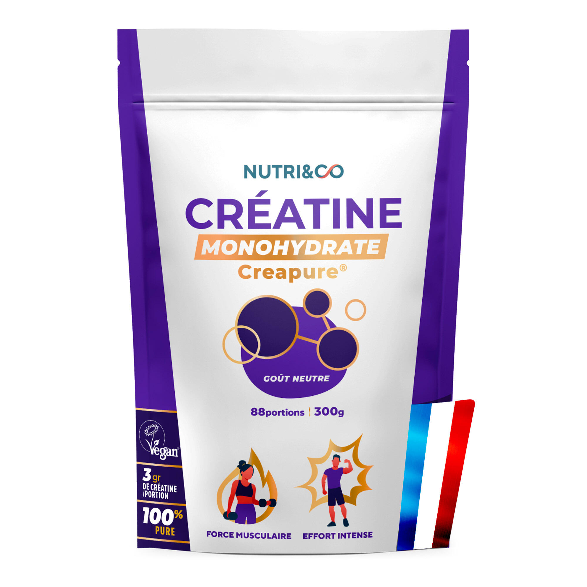 Nutri&co - Créatine Monohydrate Creapure - Goût Neutre - Poudre 300g - 88 Doses - Créatine - 300 G - Decathlon