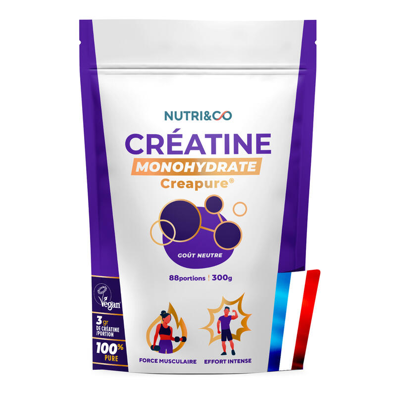 Créatine Monohydrate Creapure - Poudre 300g Goût Neutre - 88 Doses - Nutri&Co