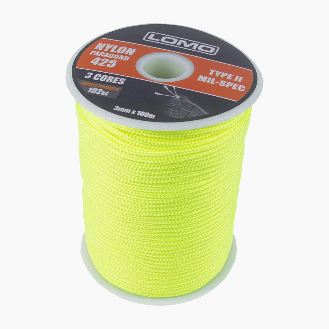 Lomo 3mm Nylon Paracord 100m Reel - Yellow 1/3