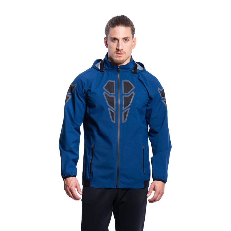 Men 110 Waterproof Packable Zipper Sports Windbreaker Rain Jacket - Navy blue