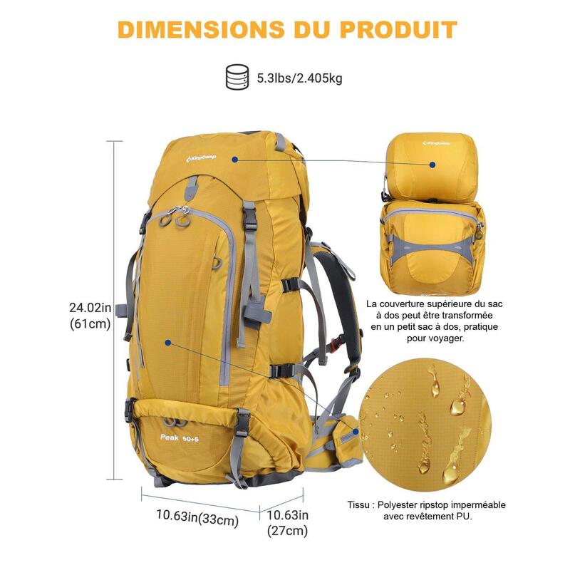 Sac à dos camping - 55 L