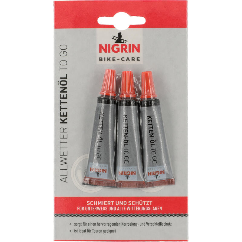 NIGRIN BIKE-CARE E-Bike- und Fahrrad-Kettenöl Allwetter To Go 3x 3ml