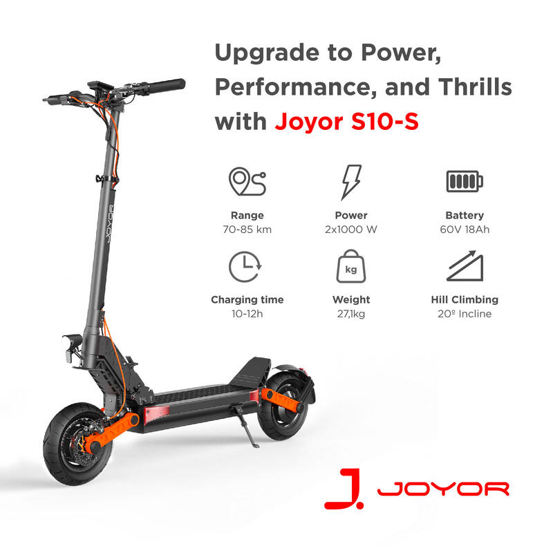 Joyor S10-S-Z Elektrische Scooter Zwart + Helm + Band + Luchtkamer