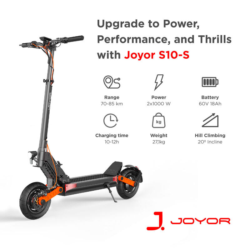 Joyor S10-S zwarte elektrische scooter voor volwassenen