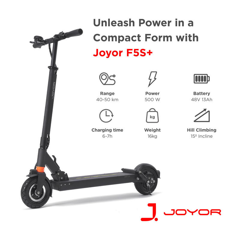 Joyor F5S+ zwarte elektrische scooter voor volwassenen + helm