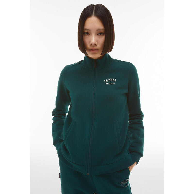 Sweat-shirt à fermeture éclair avec col montant et fentes à la taille