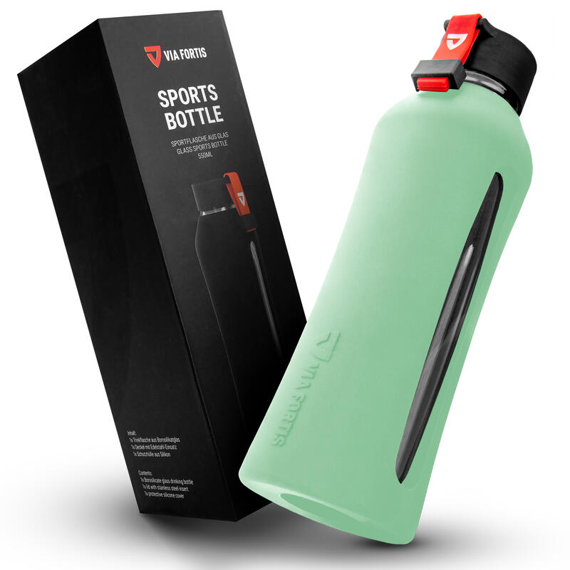 Gourde en verre et silicone sans BPA, pour la gym, le vélo, le bureau