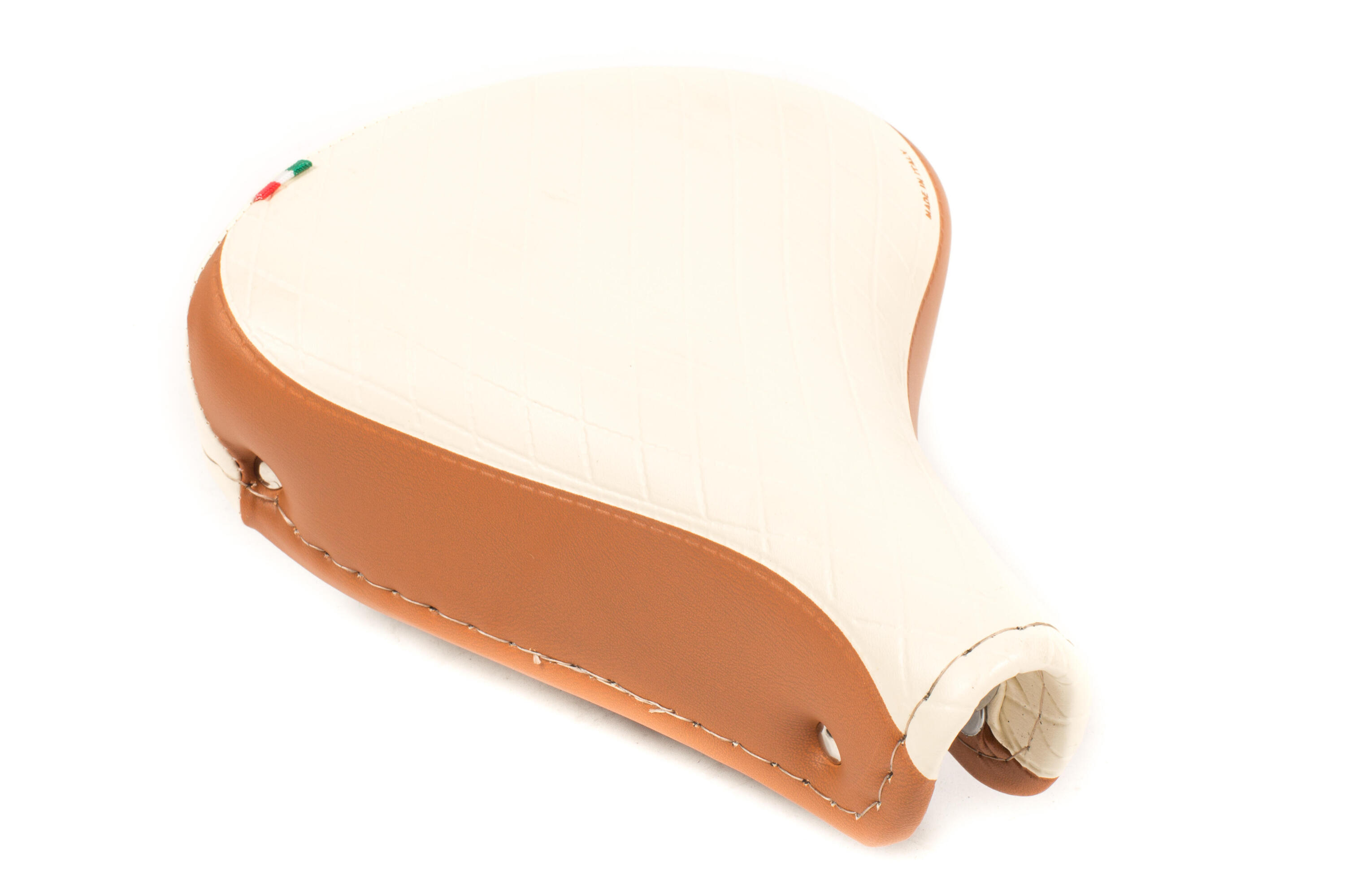 VICTORIA Victoria retro fietszadel met chromen veren - lichtbruin en crème