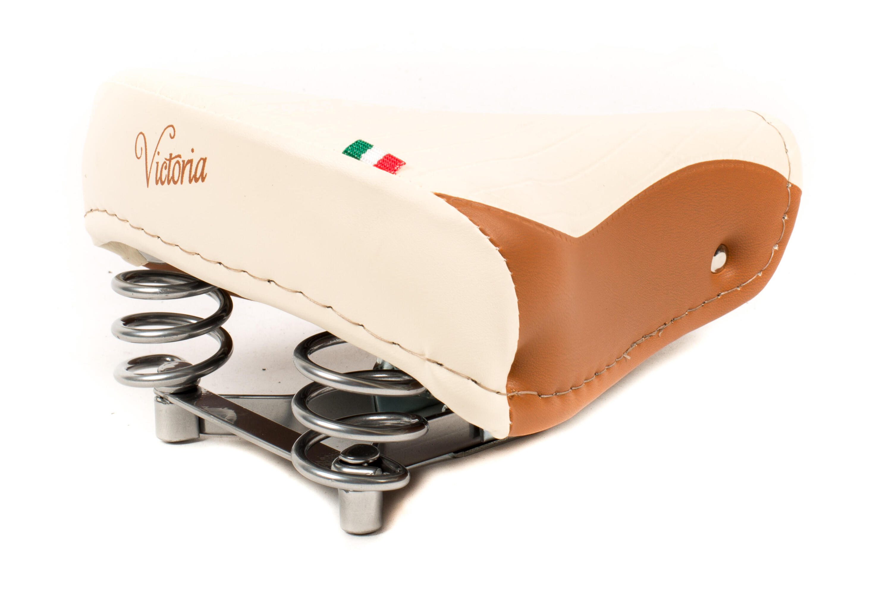 Selle de vélo Victoria Palermo rétro, ressorts chromés - marron clair et crème 3/4