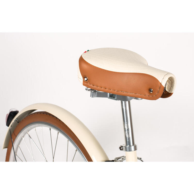 Victoria retro fietszadel met chromen veren - lichtbruin en crème
