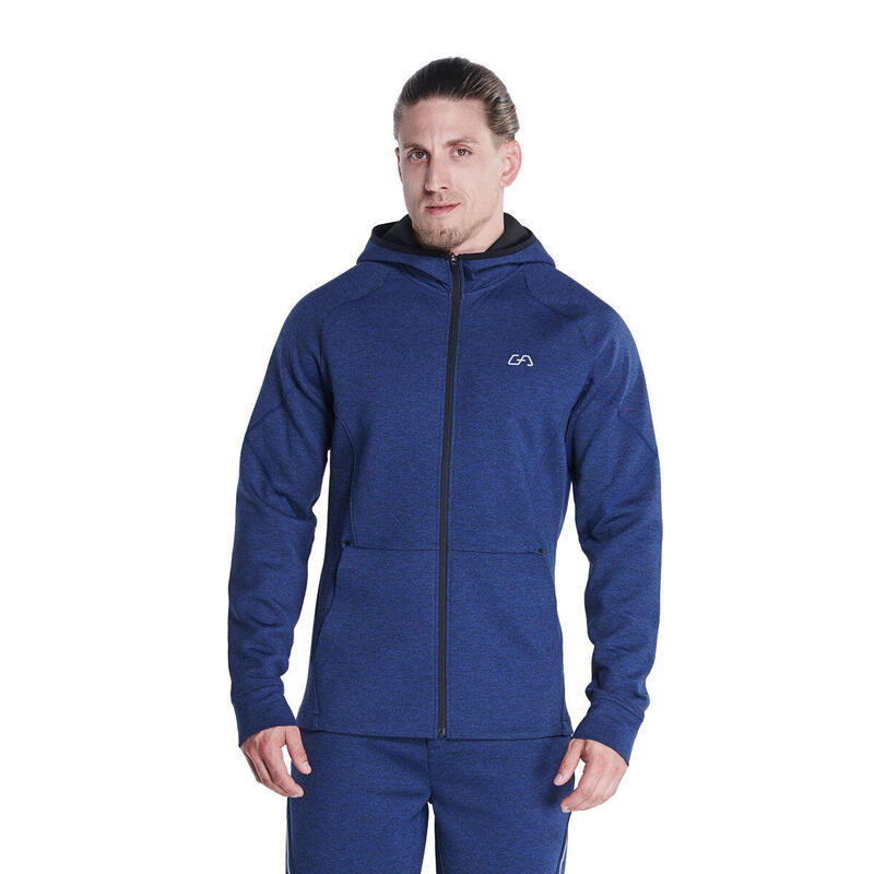 Men GA Zipper Sports Softshell Windbreaker Jacket with Hood - Navy