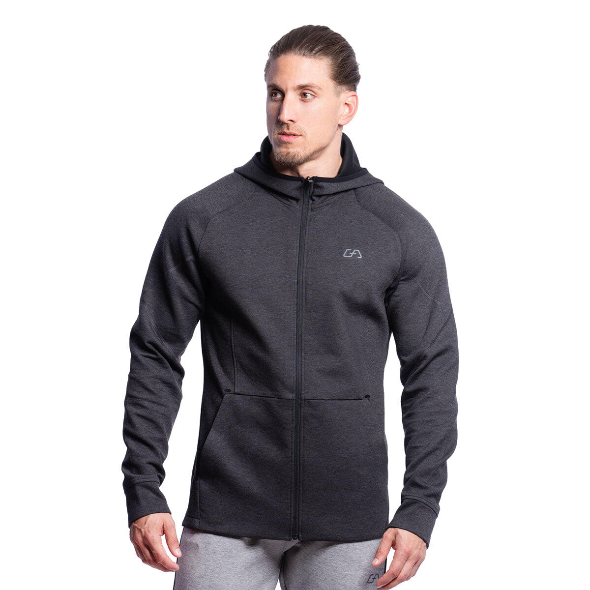 Gym Shell Jacket Men GA Zipper Sports Softshell Windbreaker Jacket with Hood - Grey
