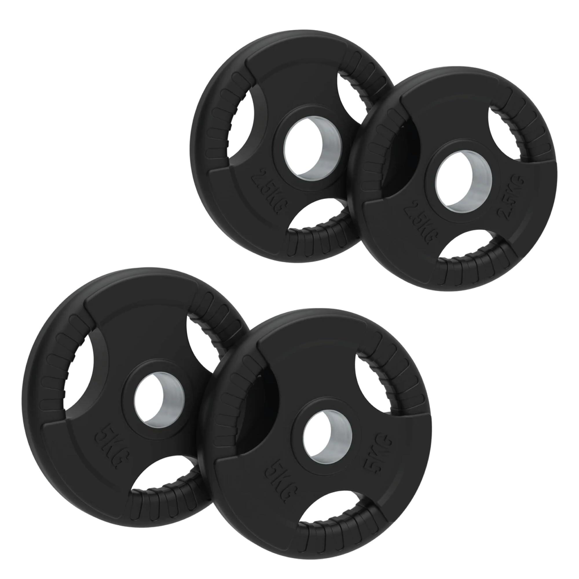 Olympic Tri-Grip Rubber Weight Plates - Black SET (2x 2.5kg + 2x 5kg) 1/6