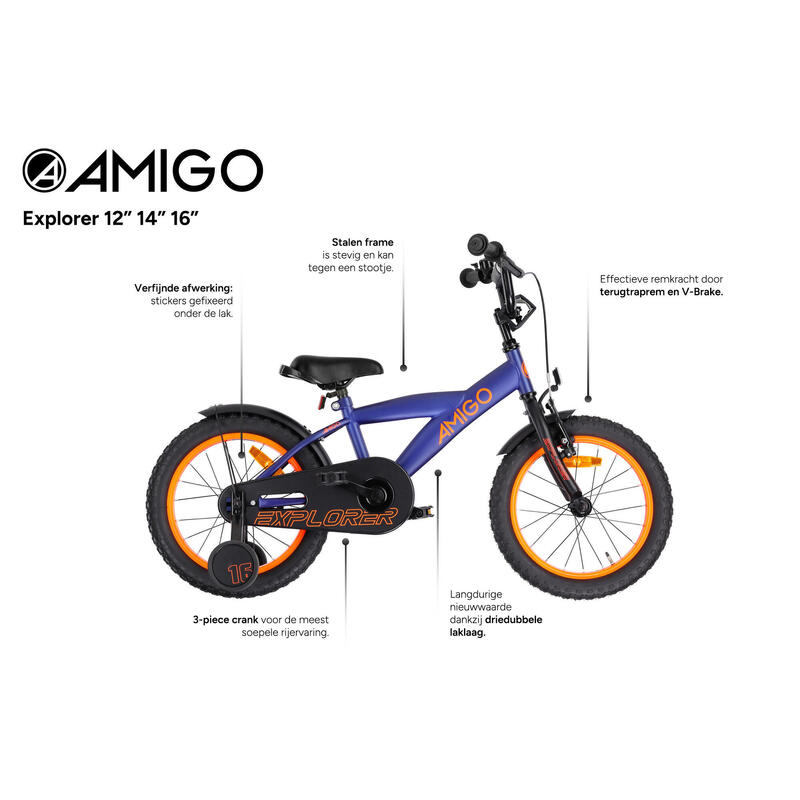 AMIGO Jongensfiets Explorer 12 Inch 20 cm Jongens Terugtraprem Blauw/Oranje