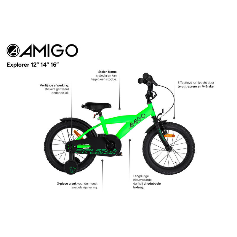 AMIGO Vélo garçon Explorer 12 Pouces 20 cm Garçon Frein à rétropédalage