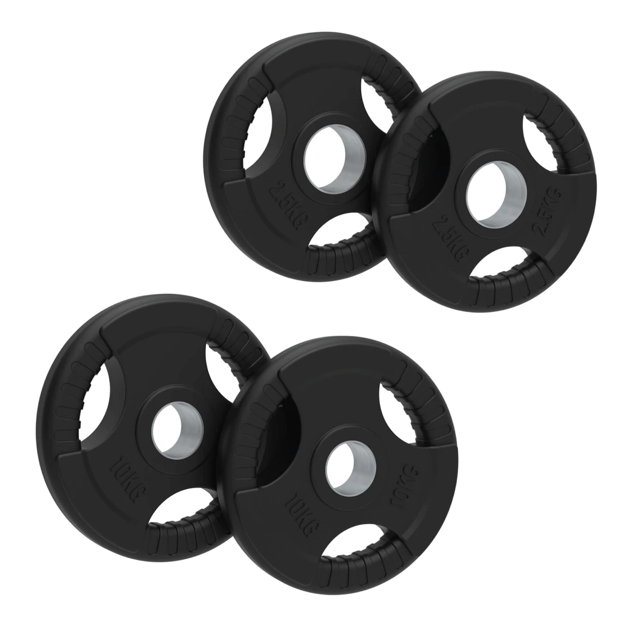 Olympic Tri-Grip Rubber Weight Plates - Black SET (2x 2.5kg + 2x 10kg) 1/6