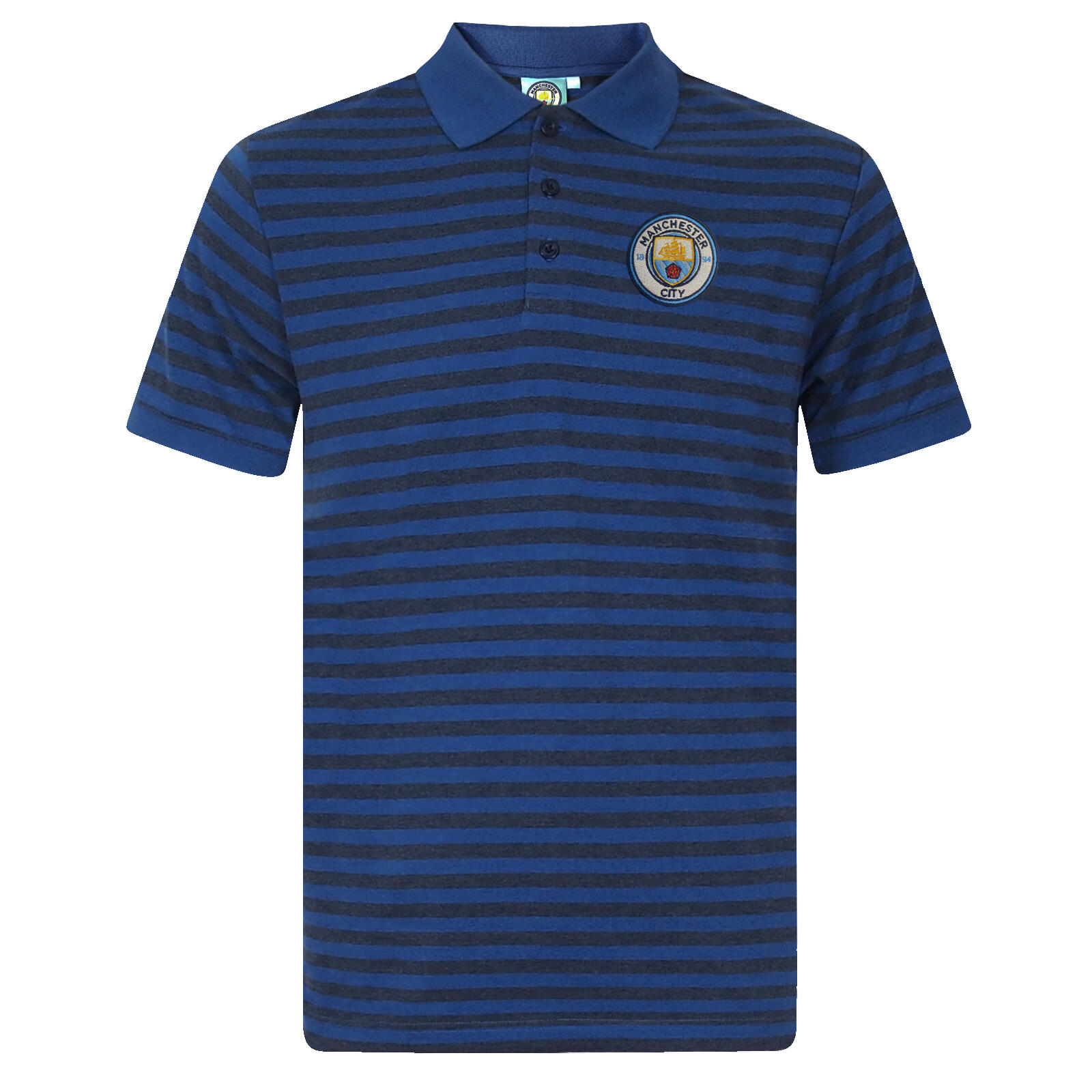 Manchester City Mens Polo Shirt Striped OFFICIAL Football Gift 1/2