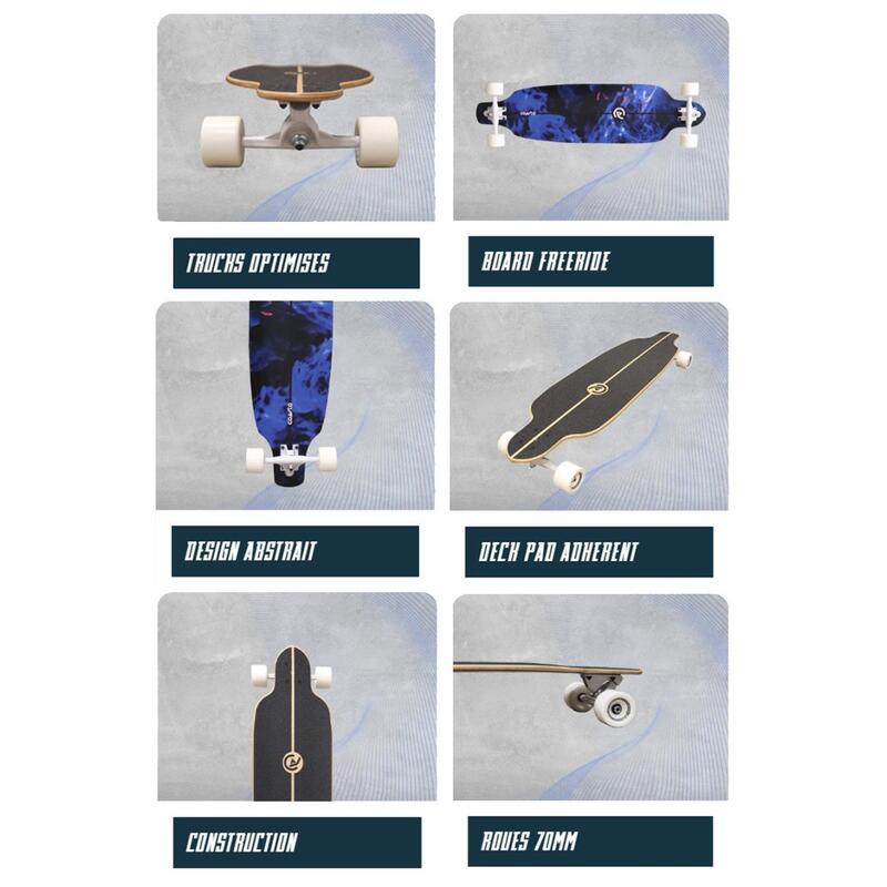 Agat 38" Longboard 96x26 cm blauw - Skateboard/Surfskate - Wielbasis 63cm - Grip