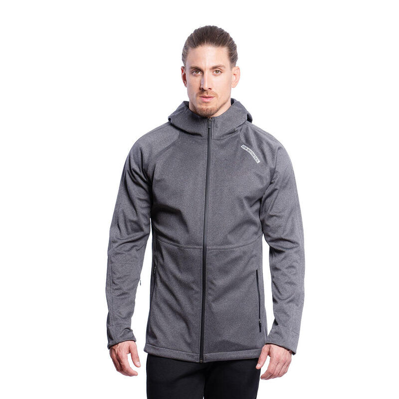 Men Waterproof Pocket Sports Softshell Windbreaker Jacket with Hood - GREY