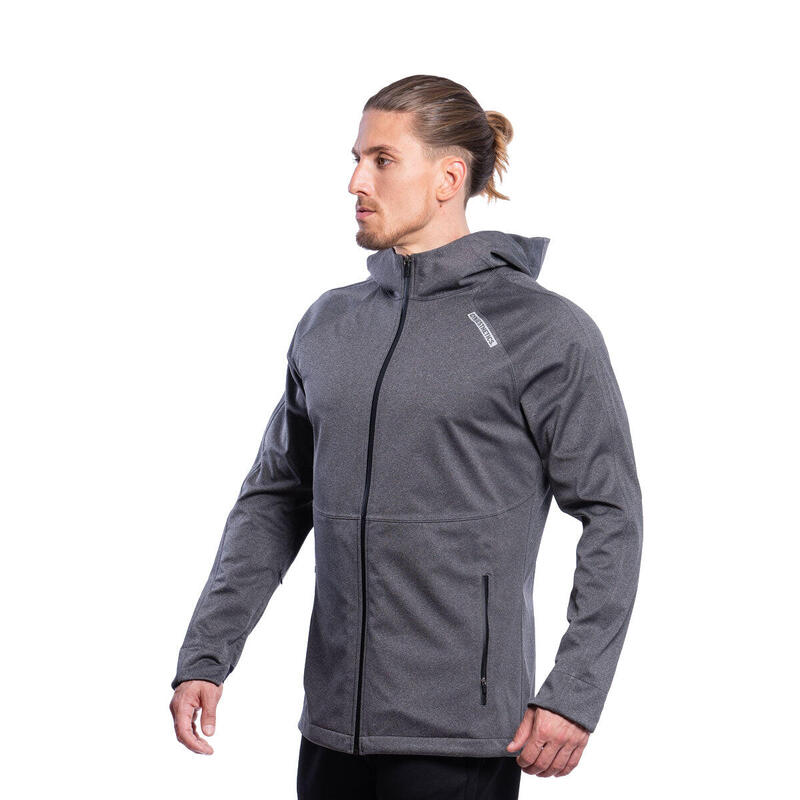 Men Waterproof Pocket Sports Softshell Windbreaker Jacket with Hood - GREY