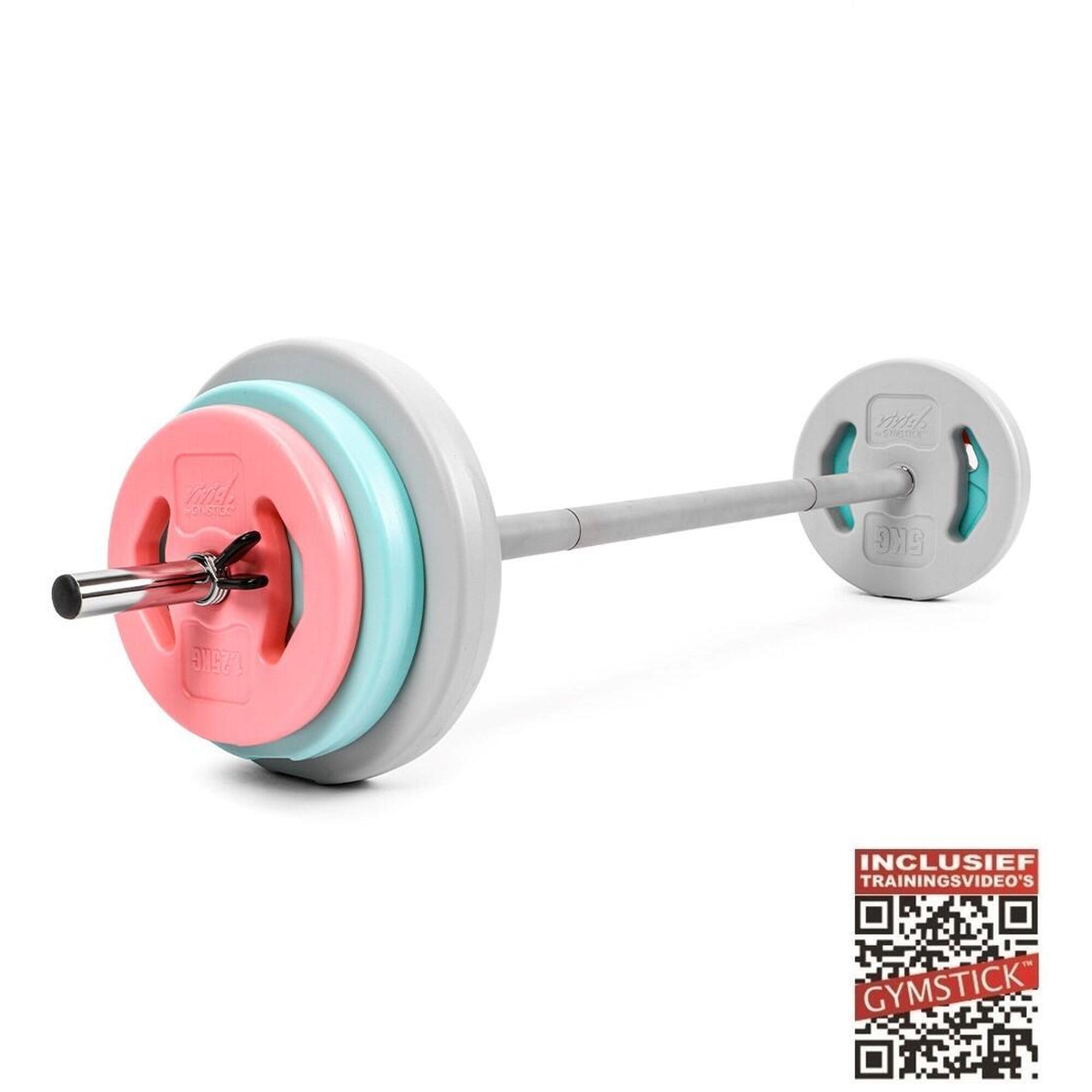 Gymstick - Gymstick Vivid Pump Set 20 Kg Barre 131 Cm Vinyle Poignée - Kit Haltères - Bleu|gris|rose - Decathlon