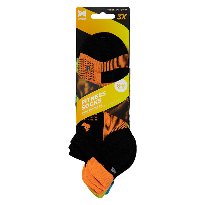 Xtreme – Fitness-Sneakersocken – Unisex – Multi Schwarz – 42/45 – 3 Paar –