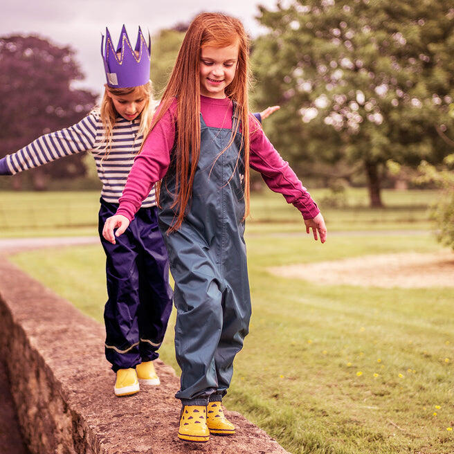 Kids Green Waterproof Dungarees Recycled 3/4