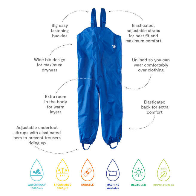 Kids Blue Waterproof Dungarees Recycled 4/4