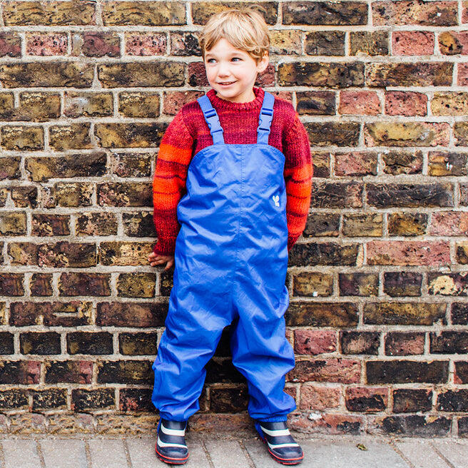 Kids Blue Waterproof Dungarees Recycled 2/4