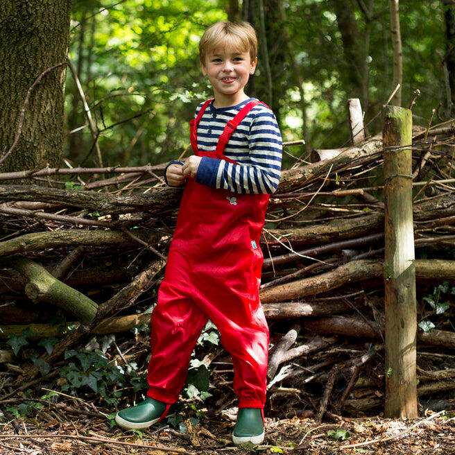 Kids Red Waterproof Dungarees Recycled 3/4