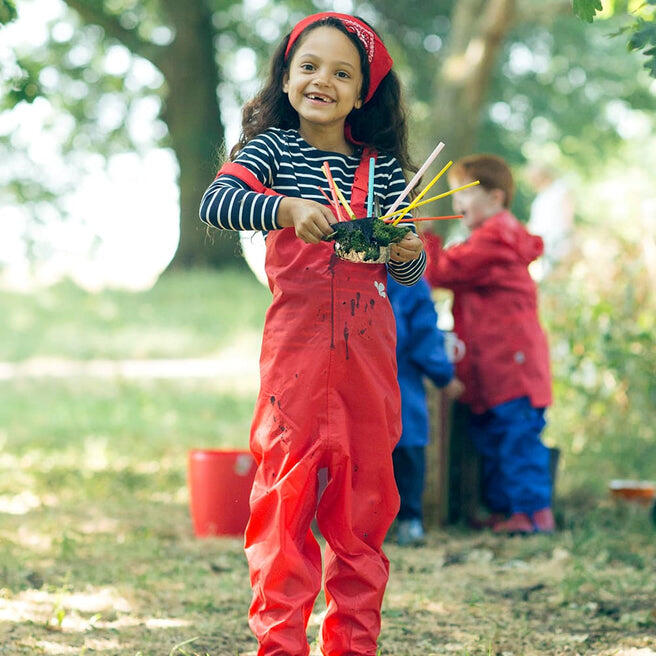 Kids Red Waterproof Dungarees Recycled 2/4