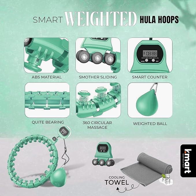 K-Mart Adjustable Mint Green Smart Hula Hoops With Counter 3/8