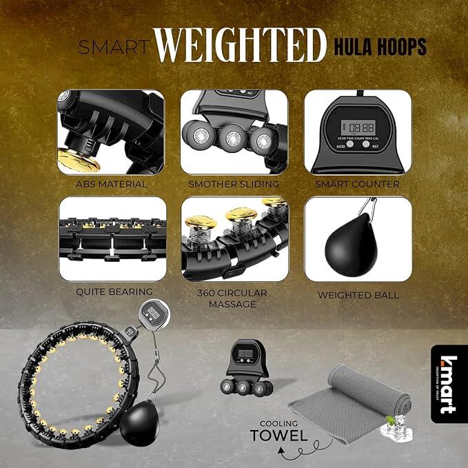 K-Mart Adjustable black-Gold Smart Hula Hoops With Counter 3/6