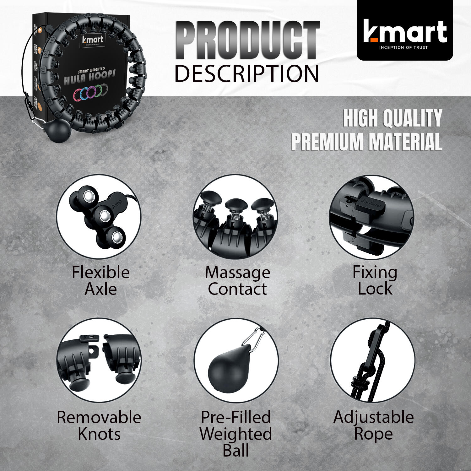 K-Mart Adjustable Black SmartHula Hoops 2/8