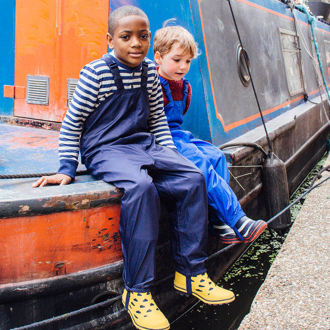 Kids Navy Blue Waterproof Dungarees Recycled 2/4