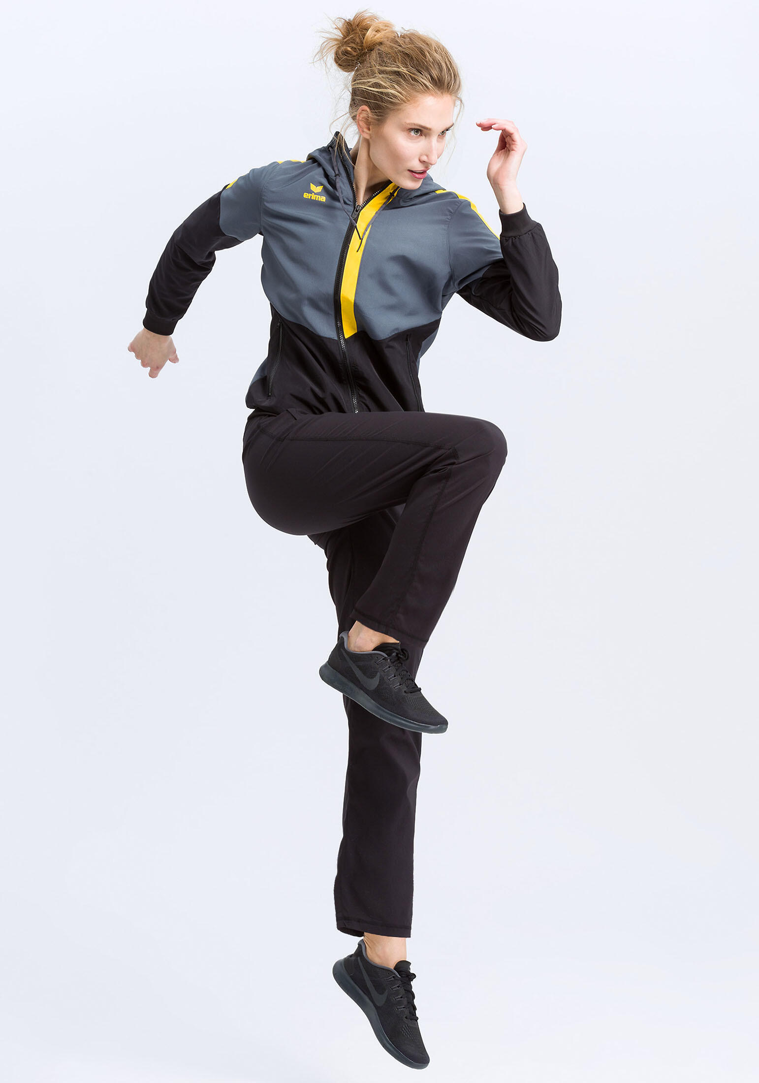 Erima Squad Veste Tracktop à Capuche Femme - Slate Grey / Noir / Jaune 3/6