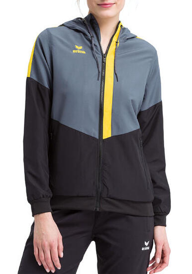 Erima Squad Veste Tracktop à Capuche Femme - Slate Grey / Noir / Jaune