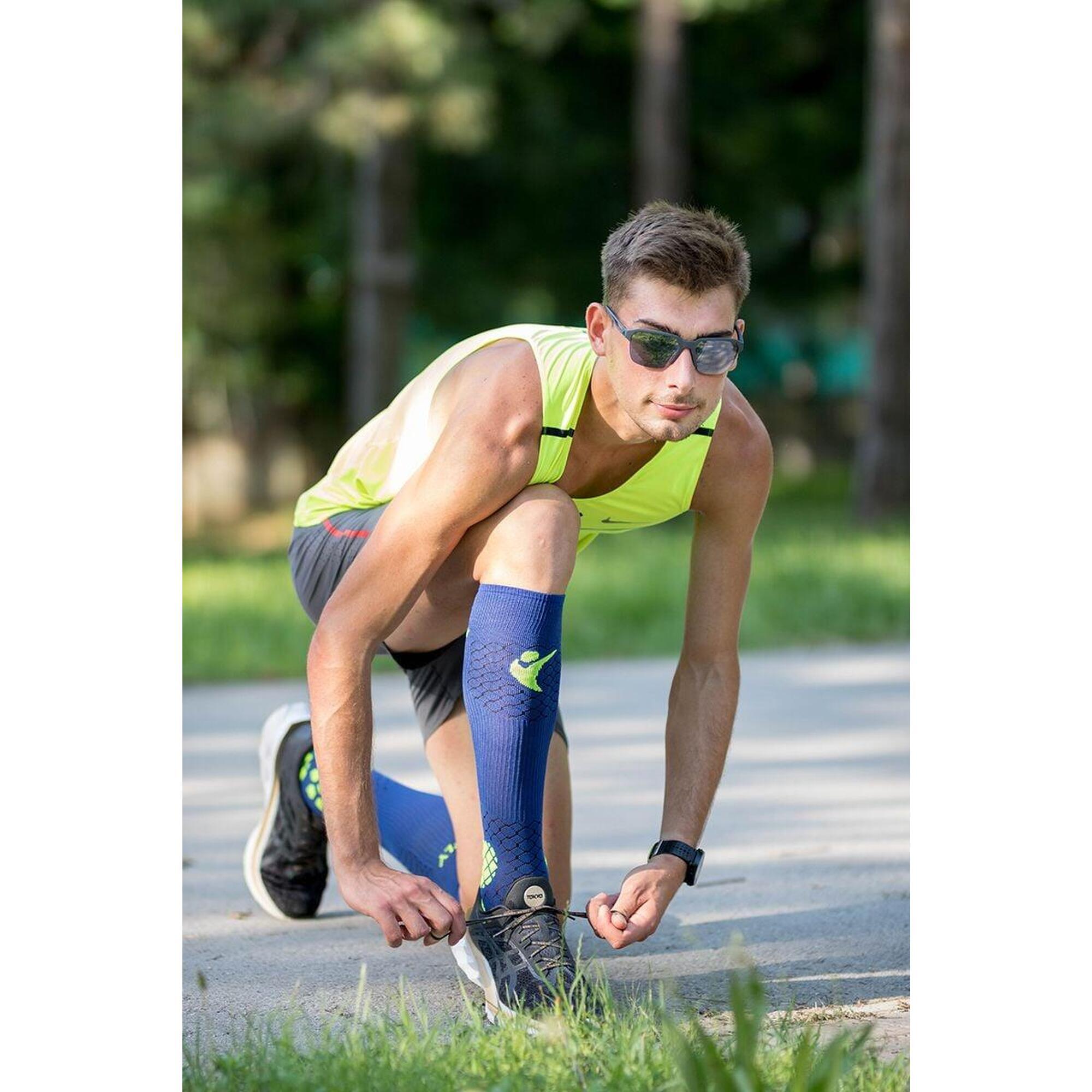 Sosete compresive pentru alergat 3/4 COMPRESSION SOCKS Albastru - Galben