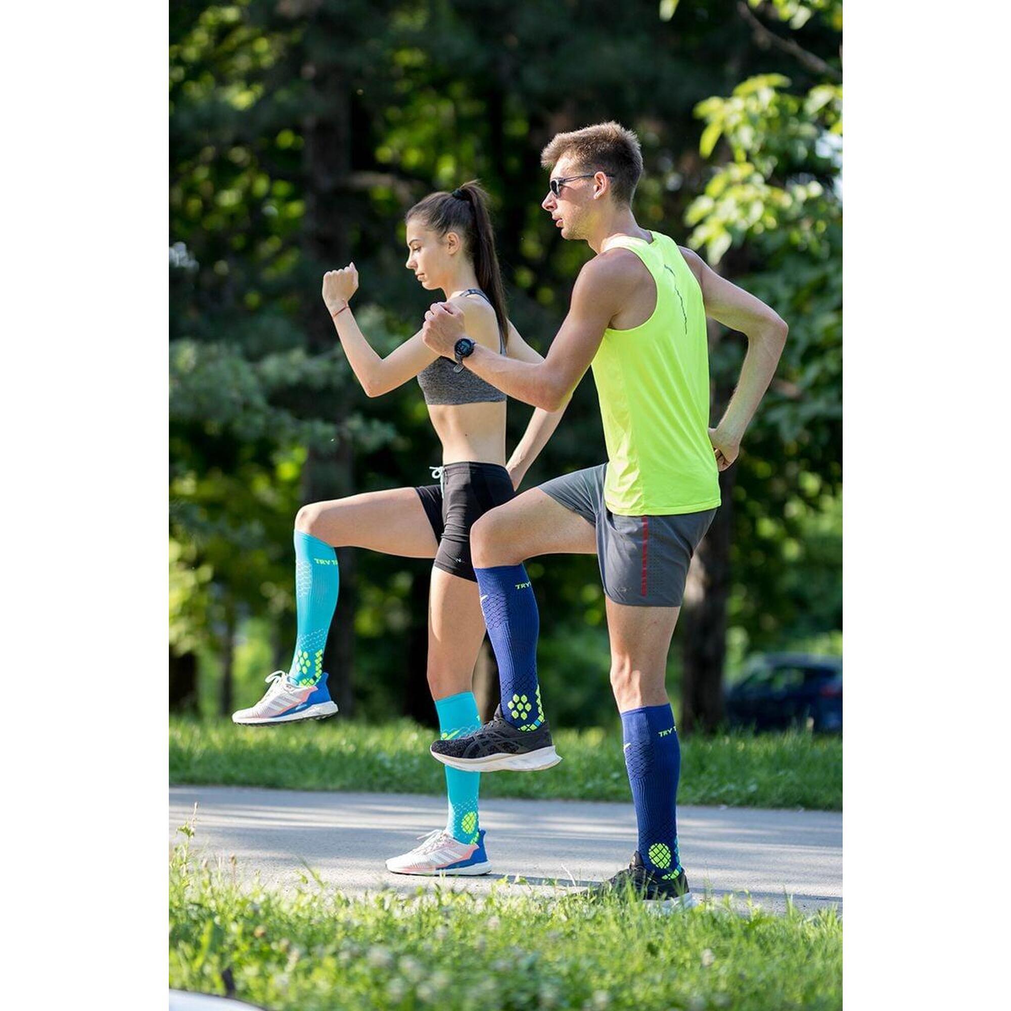 Sosete compresive pentru alergat 3/4 COMPRESSION SOCKS Albastru - Galben