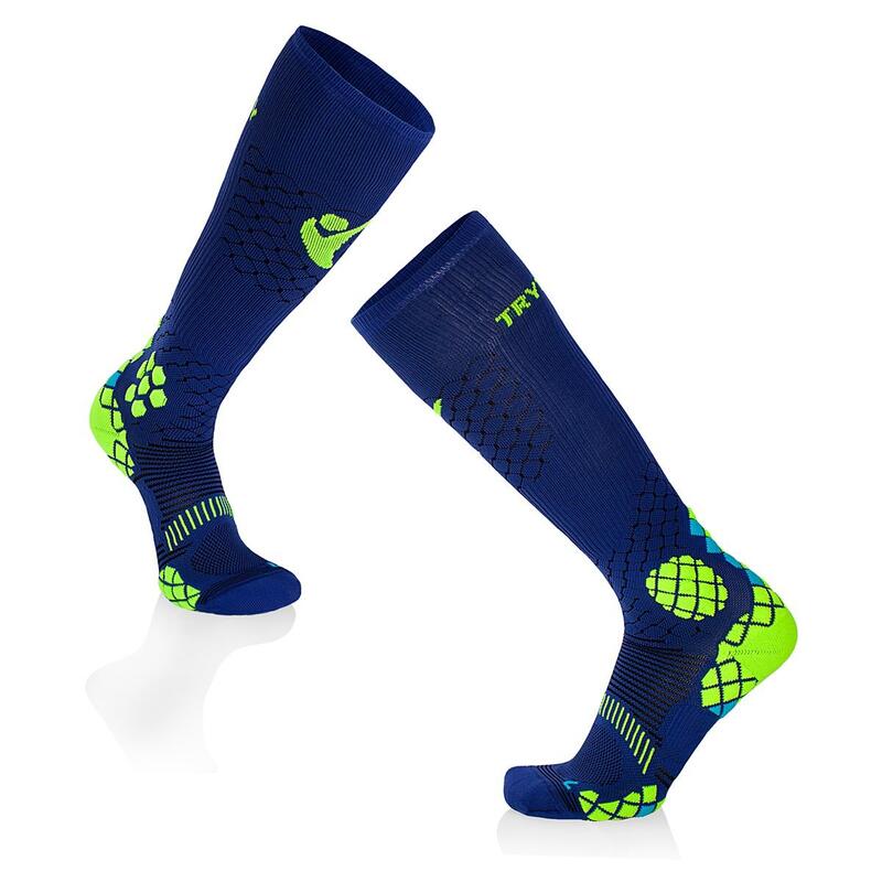 Sosete compresive pentru alergat 3/4 COMPRESSION SOCKS Albastru - Galben