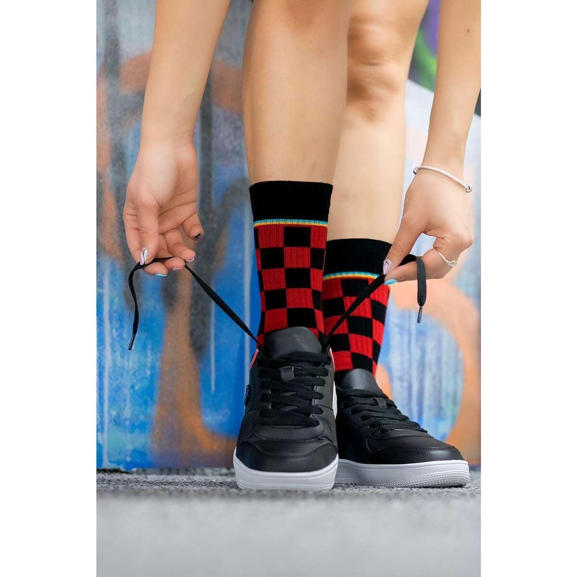 Sosete bumbac Active Lifestyle Socks Squares Rosu Negru, 35-38 EU