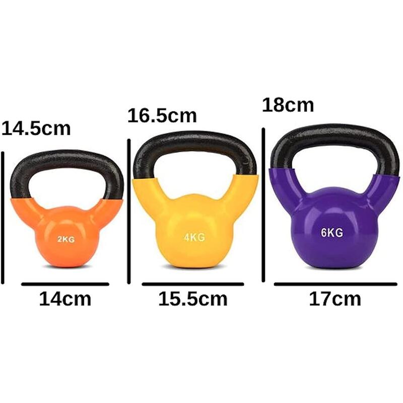 Set kettlebells 2kg-4kg-6kg multicolor în cutie solidă