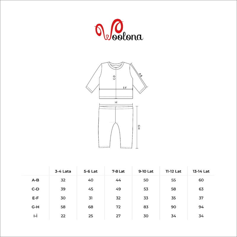 Komplet odzieży termoaktywnej dla dzieci Woolona 100% Merino