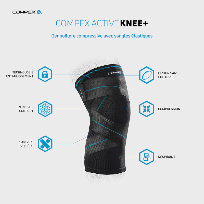 COMPEX ACTIV KNEE+ Suporte de compressão do joelho com tiras cruzadas