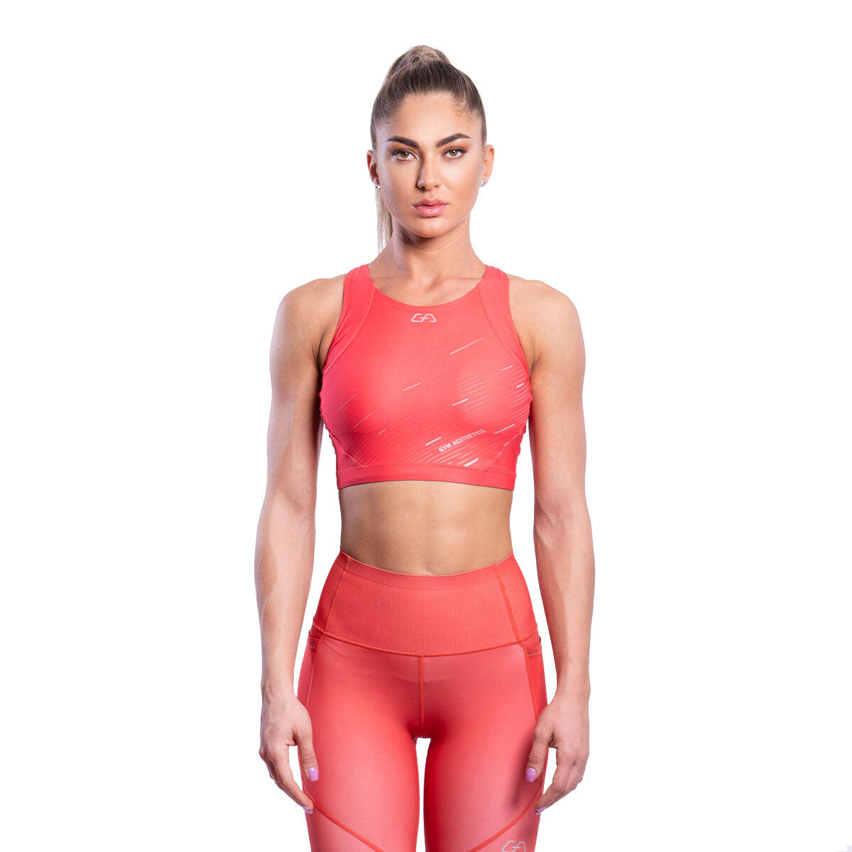 Women Racerback High impact Supportive Yoga Running Sports Bra Coral pink