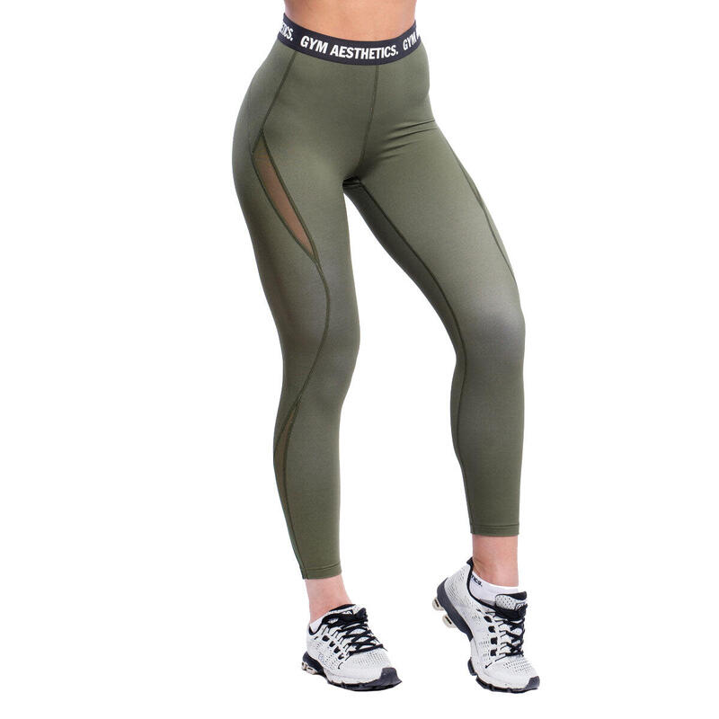 女裝GA高腰瑜珈褲透氣網底緊身褲 - 橄欖綠色