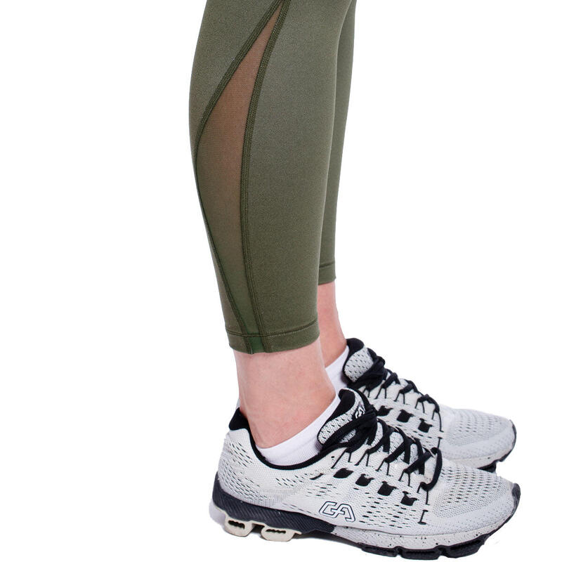 女裝GA高腰瑜珈褲透氣網底緊身褲 - 橄欖綠色
