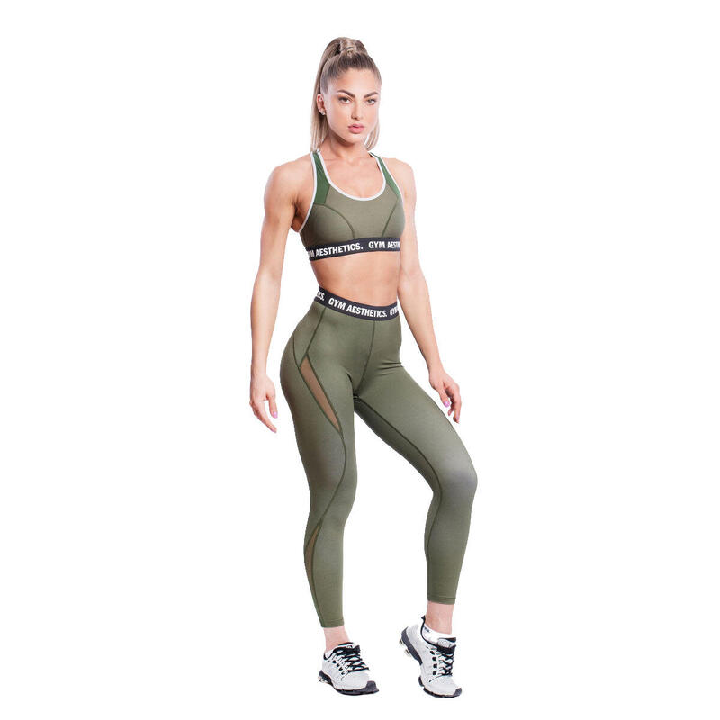 Women GA High-Waist Breathable Activewear Mesh Legging - OLIVE GREEN