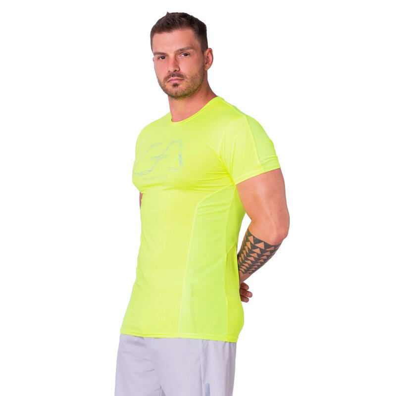 男裝大LOGO彈性跑步健身短袖運動T恤上衣 - 黃色